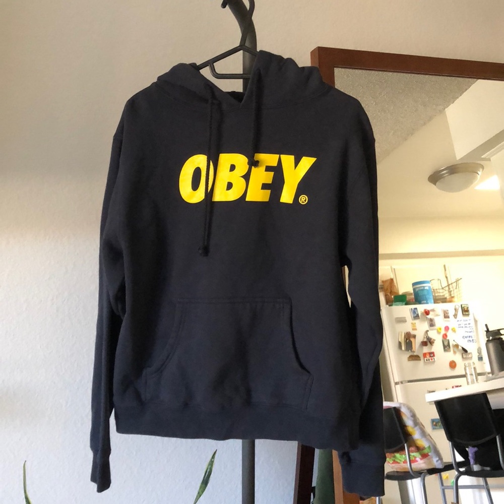 Obey Women’s Logo Navy Pullover Hoodie Size M